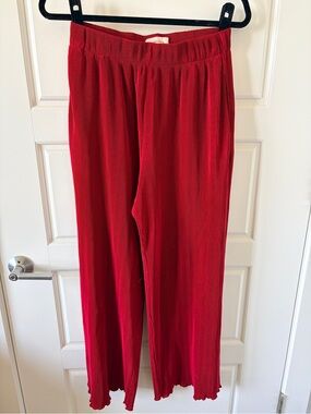 Abercrombie & Fitch Red Wide-Leg Pleated Pull-On Pants